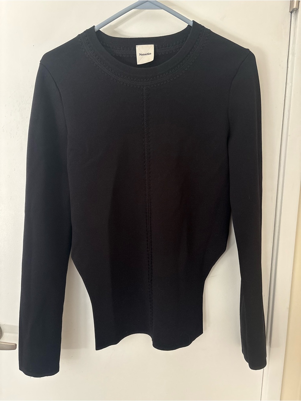 Nanushka Black Long-Sleeve Top with Center Seam